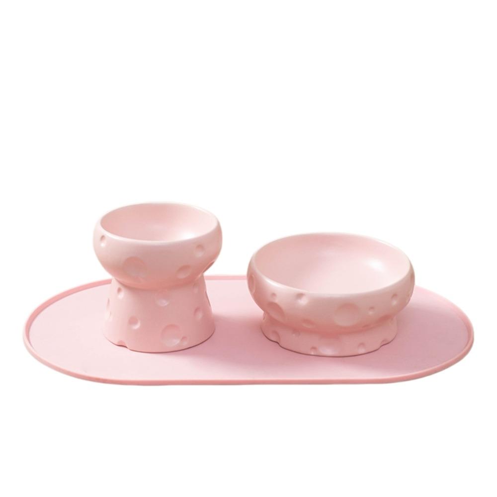 Large Diameter Elevated Cat Bowl Anti-knock Anti-spill Neck Protection Bowl Cheese Shape Ceramic Pet Food Bowl