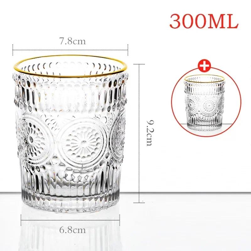GIANXI Anaglyph Glass Cup Transparent High Temperature Resistance Thicken Glass Cups Retro Sun Flower Pattern Glasses Drinkware