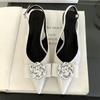Fashion Sexy Pointed Toe Patent Leather Kitten Heel Sandals Women Luxury Rhinestone Flower Women Pumps Elegant Low Heel Slingbacks Heels