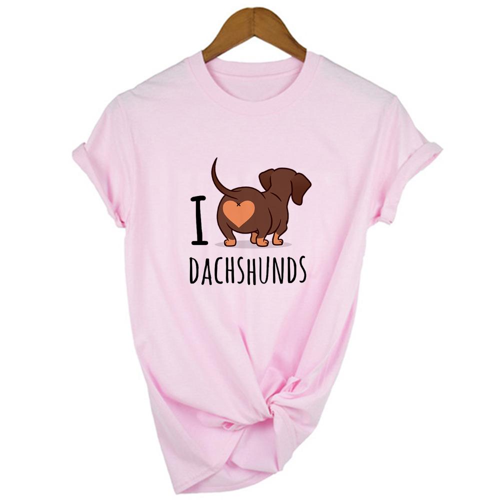 I Love Dachshunds Women Short Sleeve Graphic T Shirt Summer Harajuku Kawaii Dog Print Clothing T