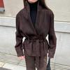 2026 European & American Retro Suede Long-Sleeve Women's Casual Lapel Jacket