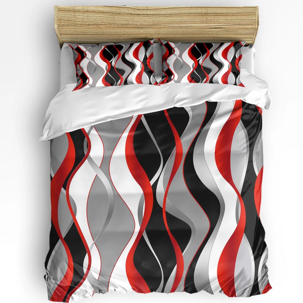 Stereo Abstract Line Gradient Red 3pcs Bedding Set For Double Bed Home Textile Duvet Cover Quilt Cover Pillowcase