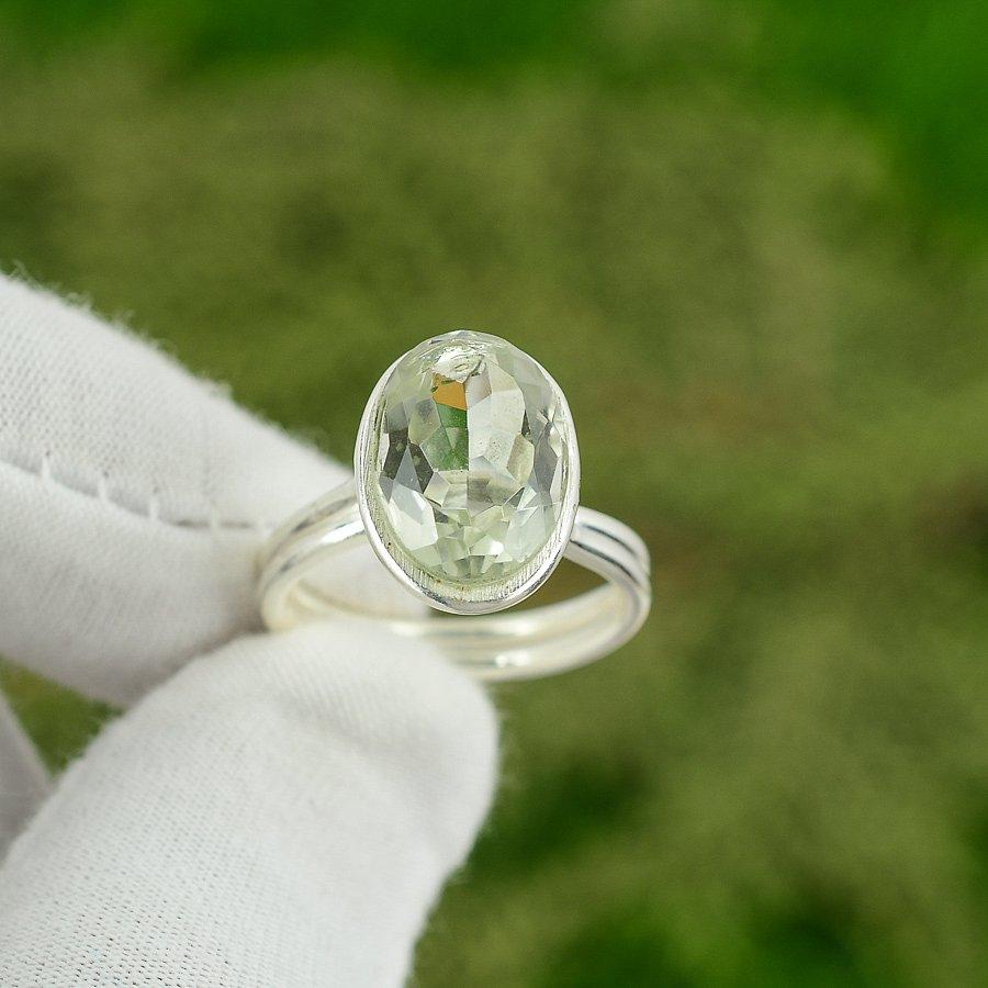 Mothers day Sale Sterling Silver Natural Green Amethyst Wife Promise Ring US 7.5