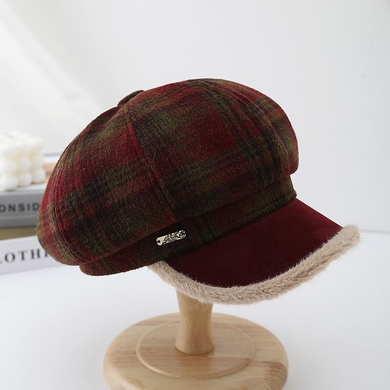 Унисекс Винтажная клетчатая кепка-берет, кепка художника в британском стиле на осень/зиму, кепка газетчика, женская восьмиугольная кепка бордовый