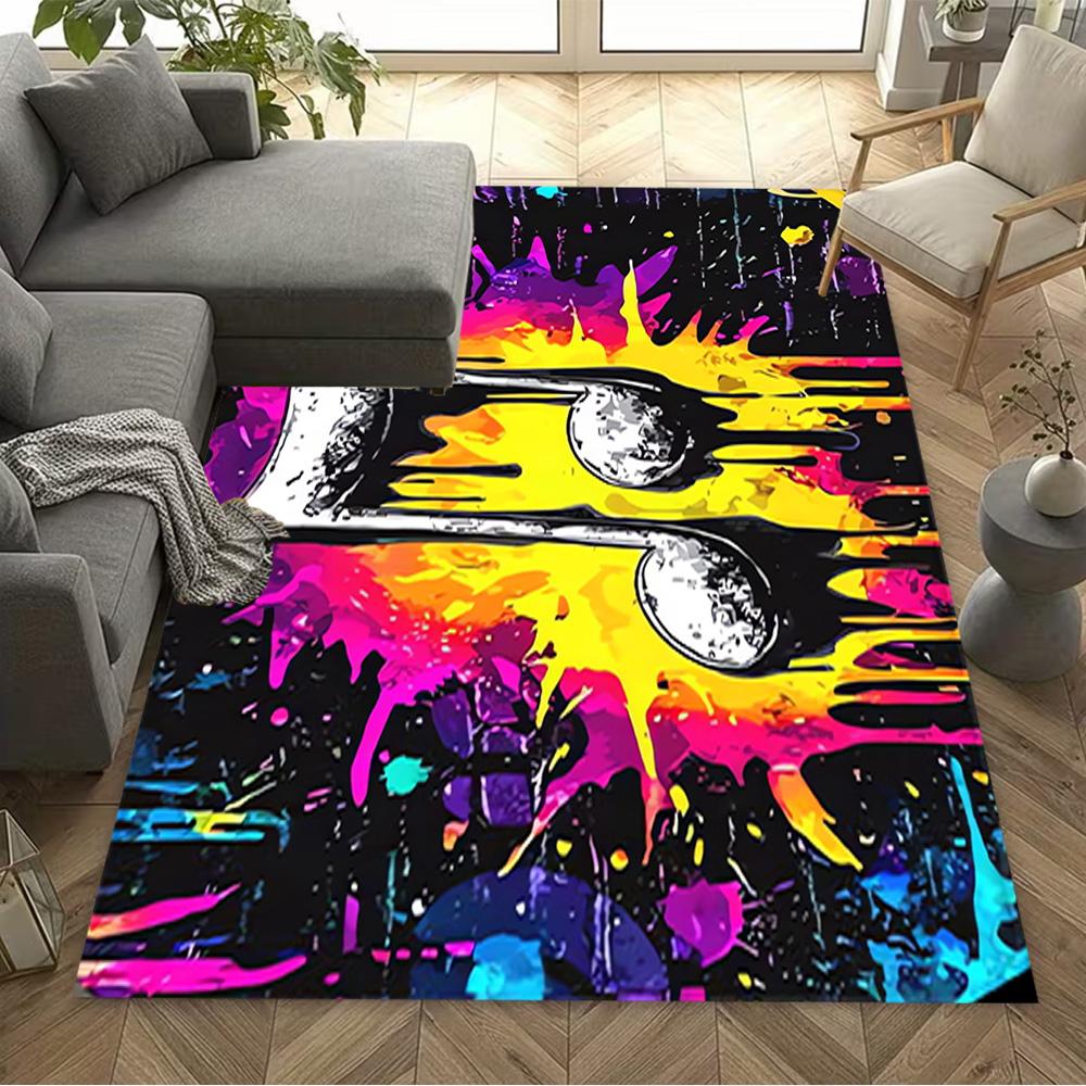 1pc music notes vinyl records and cassettes rug home carpet design for office decor gift living room bedroom