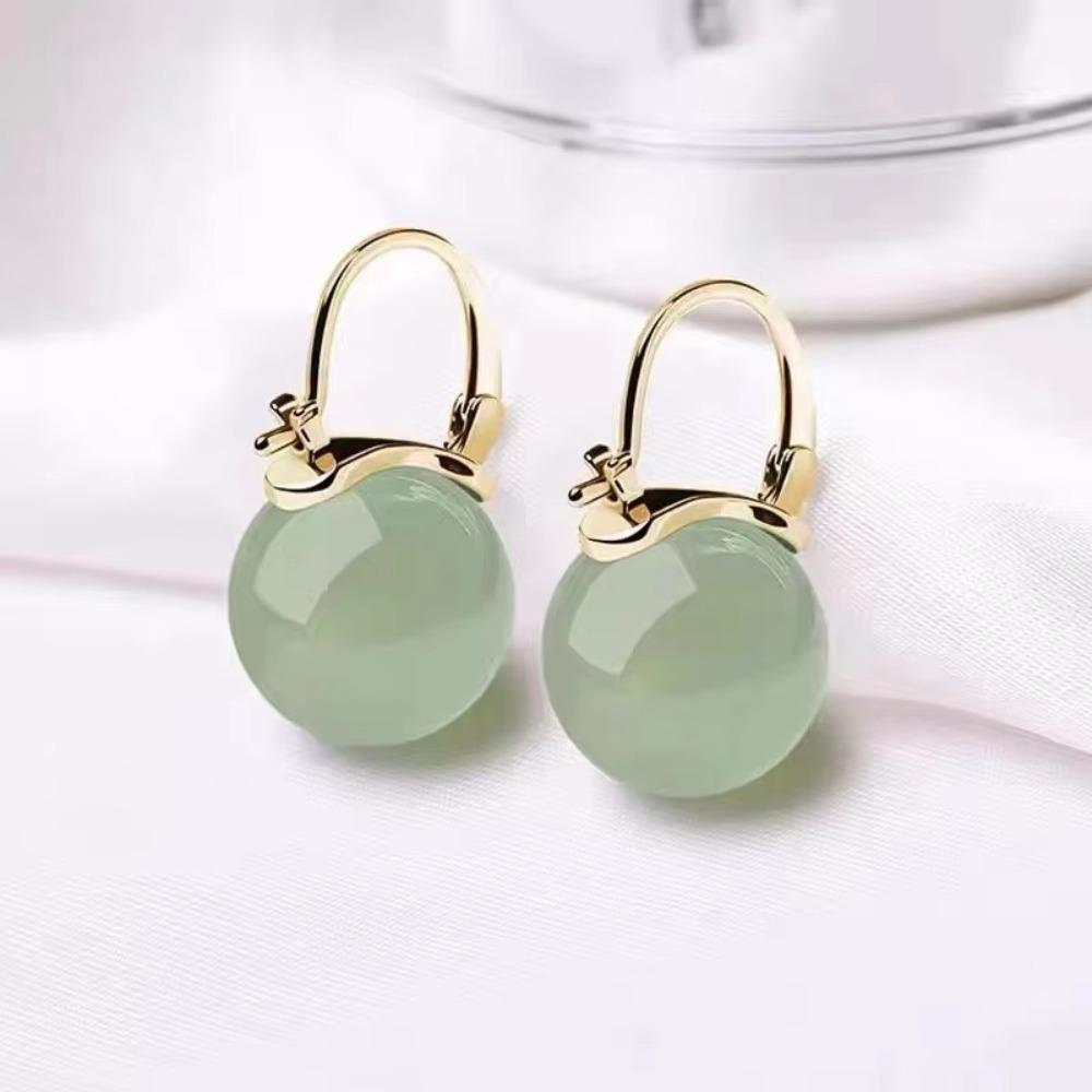 Ice Jade Jade Bead Earrings Circle Earrings Jewelry Gentle Ear Buckle Women