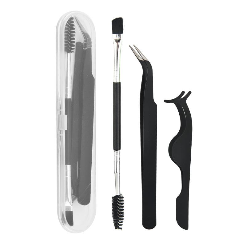 3 Stück Mit Box, gebogene Pinzette, Wimpernzange und Wimpernbürste, Kombination aus gebogener Pinzette und gebogener Wimpernzange für besseres
