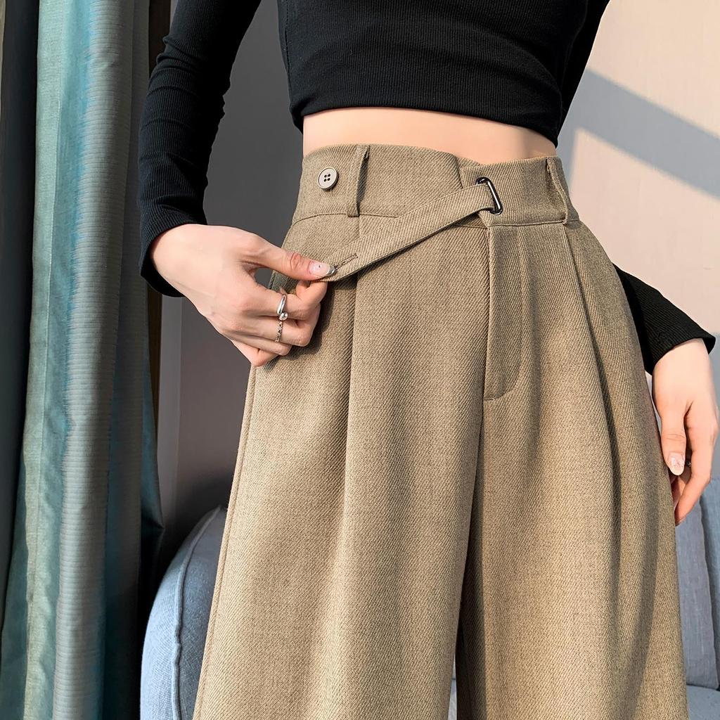 Women's Solid Color Draping Temperament Suit Pants High Waist Narrow Straight Wide Leg Pants