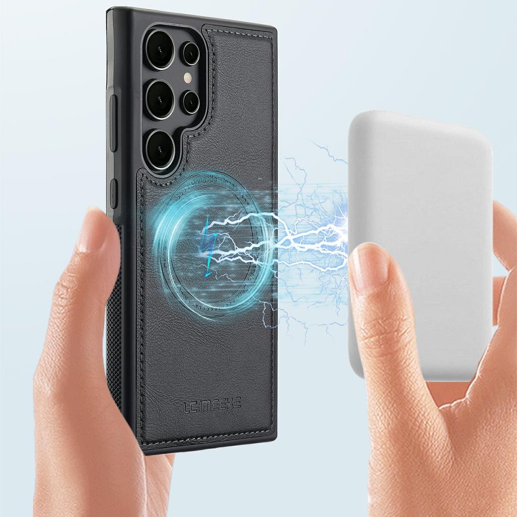 LC.IMEEKE For Samsung Galaxy S22 Ultra 5G Case Compatible with MagSafe Leather+TPU Back Cover