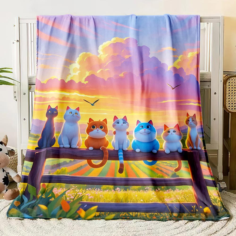 Cute Animal Theme Cats Dogs Lover Flannel Blanket Gifts Soft Warm Thin Blankets for Sofa Bed Car Camping All Season Customizable