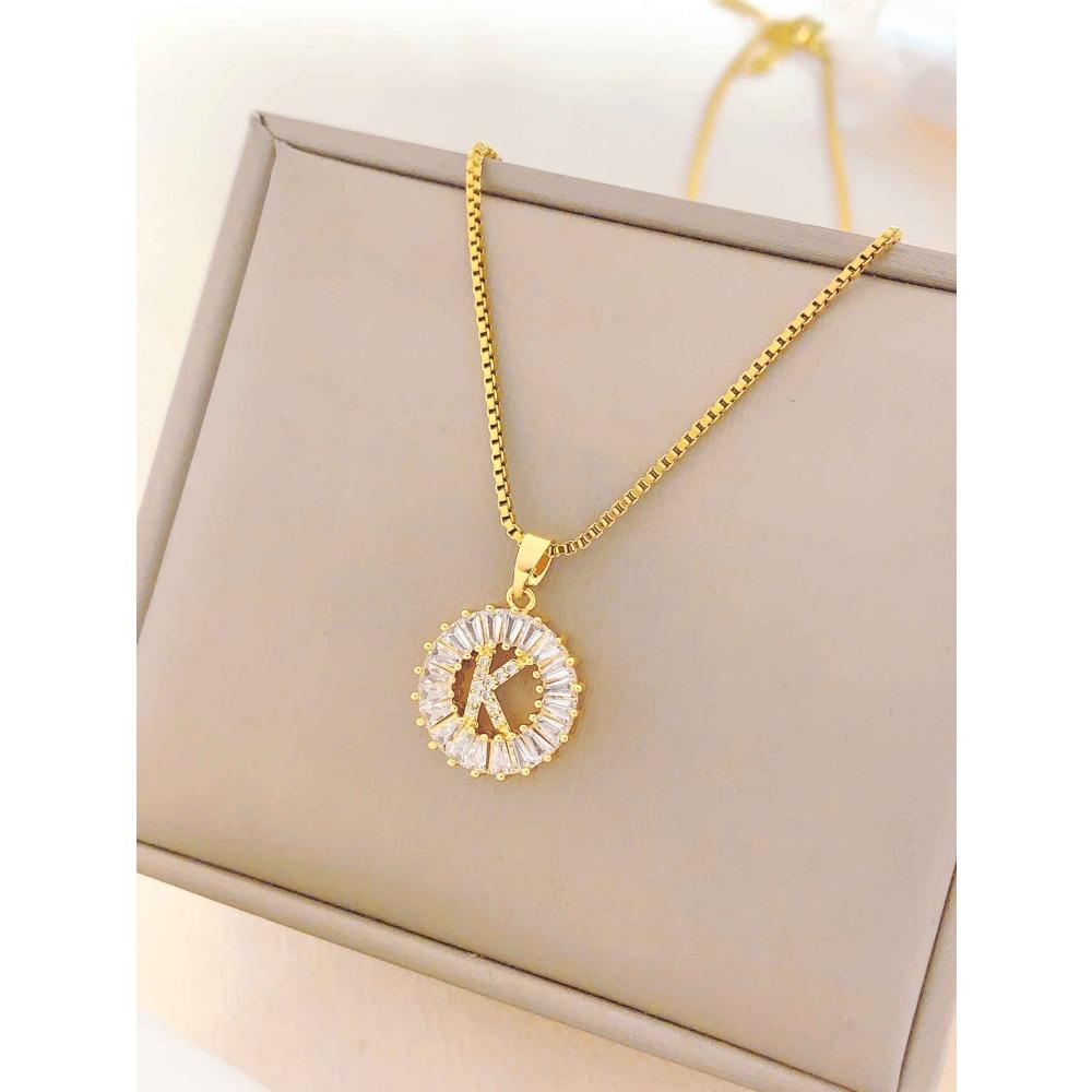 Necklace Does Not Fade, Women's Summer Square Circle Letter Necklace, Titanium Steel Necklace, Versatile High-end Clavicle Chain