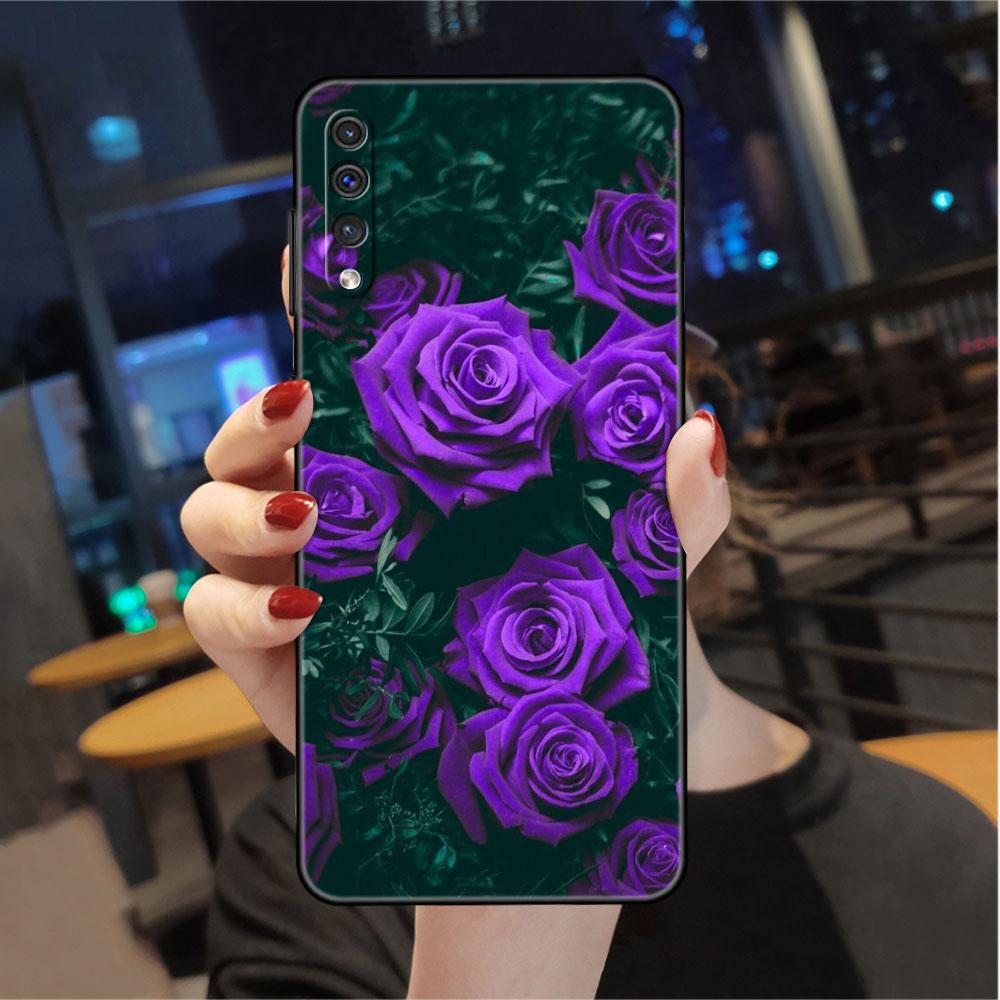 Case For Samsung Galaxy A50 A70 A30 A20s A20e A10 A40 A10s A10e M52 M51 M31 M30s M21 Black Phone Cover Bright Red Rose Flowers