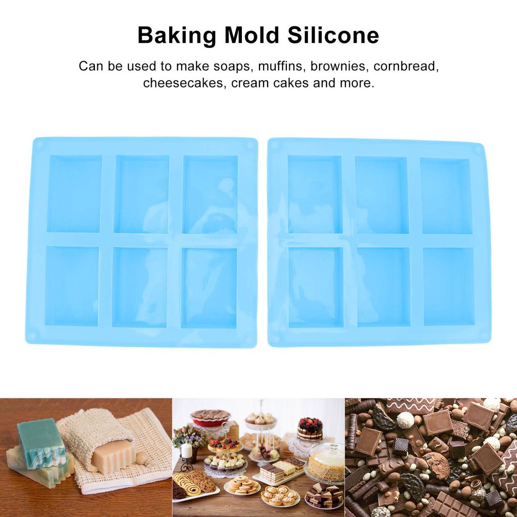 2Pcs Silicone Mold 6 Grids Heat Resistant Flexible Reusable Silicone Mold for Making Soaps Baking Cakes Muffins