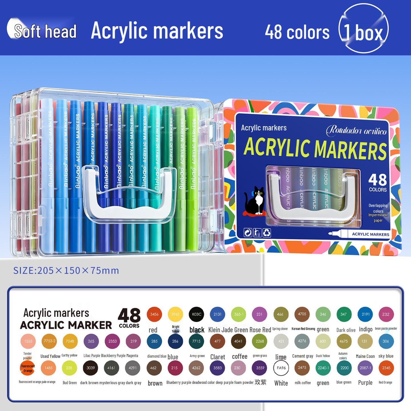 

Акриловый маркер с мягким наконечником и прямыми чернилами и штабелируемая коробка – Не растекается, Сильное покрытие для учеников начальной школы