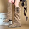 Boots Children Pointed High Heel Belt Buckle Autumn Boots Pants Tube Vintage Skinny Locomotive Boots Fashion Wedge Heel None