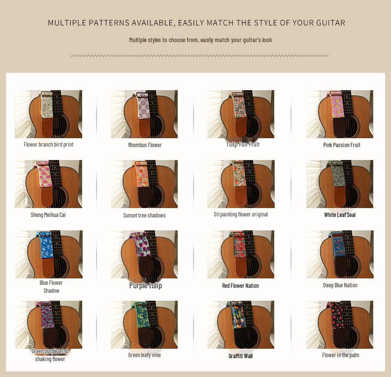 Coconut Tree Pattern Guitar Strap with Bronze Buckle - Pink Shadow & Grey Vine Design