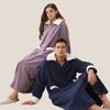 Men's Plush Bathrobe Zipper Up Long Housecoat Winter Warm SPA Fleece Duster Robe with Pocket Flannel Full Length Loose Fit Nightgown Sleepwear for Men