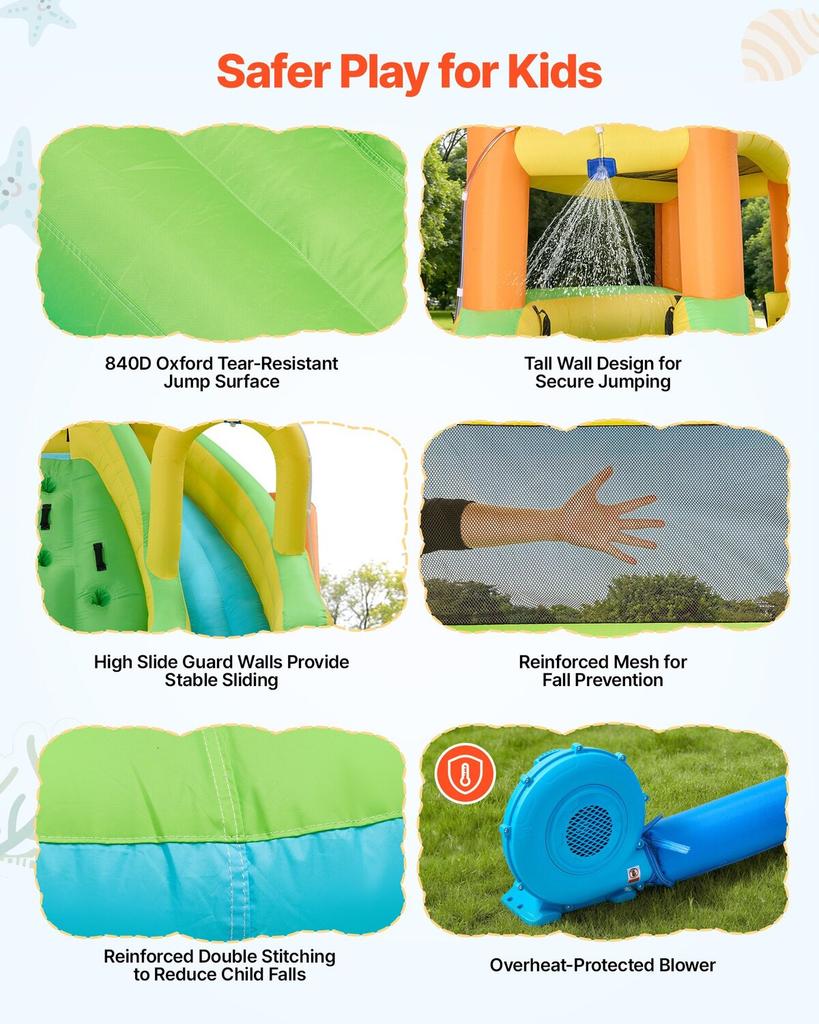 Inflatable Bounce House, 13.3 X 11.4 X 8.4 Ft Inflatable Bounce House Water Slide, Bouncer Castle with Climbing Wall, Double Tall Slides, Splash Pool