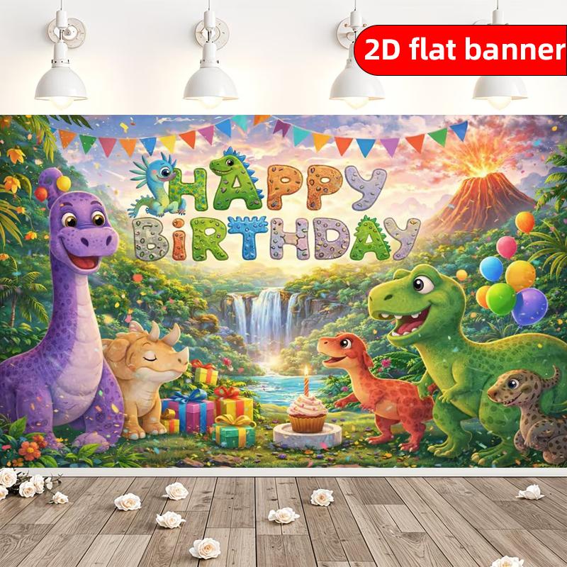 2D flat banner polyester cartoon dinosaur pattern Nordic style party banner, holiday decoration party background fabric