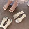 Transparent rhinestone slippers women's summer wear 2024 new one-word with crystal sandals thick heel French fairy high heels