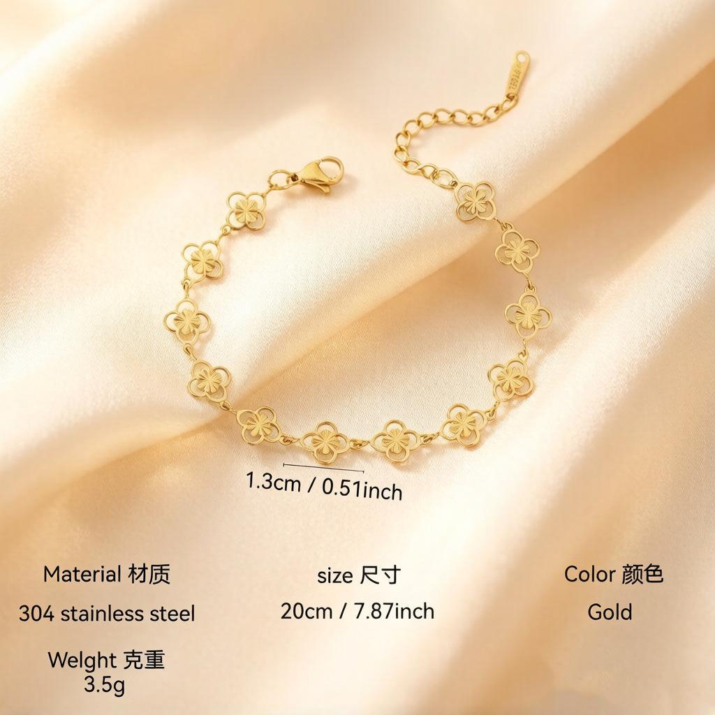 Dongdaemun Unique Minimalist Style Hollow Four-Leaf Flower Chain Bracelet for Women, Internet Celebrity Retro Style for