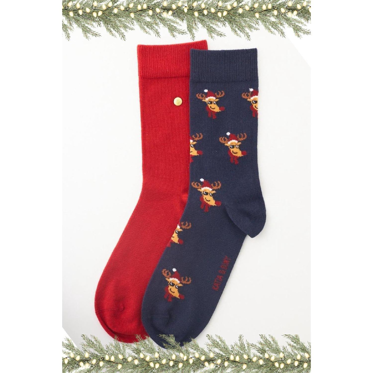 

Men s Deer Patterned New Year s Themed 2-piece Socks 39-42
