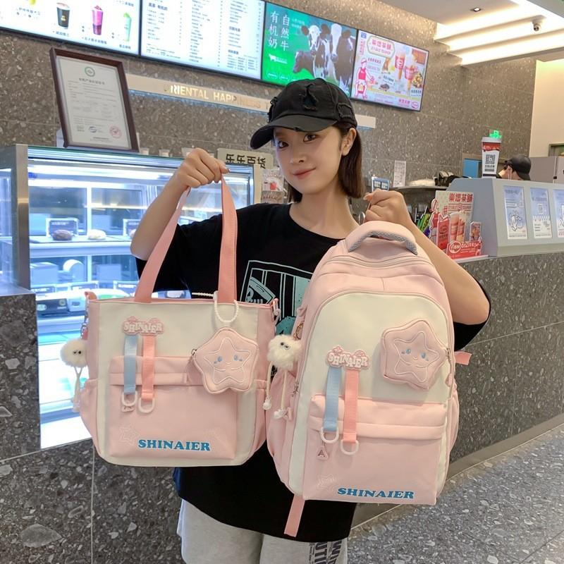 Youthful Style Nylon School Backpack With Color Blocked Cute Letter Star Print For Teens
