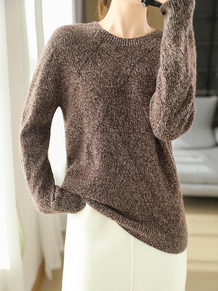 Women's 100% Pure Wool Round Neck Thickened Sweater for Autumn/Winter