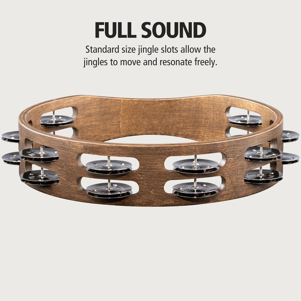 MEINL Percussion Traditional Wood Tambourine Stainless Steel Jingles 2rows TA2WB []