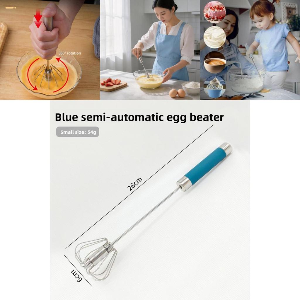 Stainless Steel Handheld Egg Beater With Rotating Whisk For Baking And Cooking