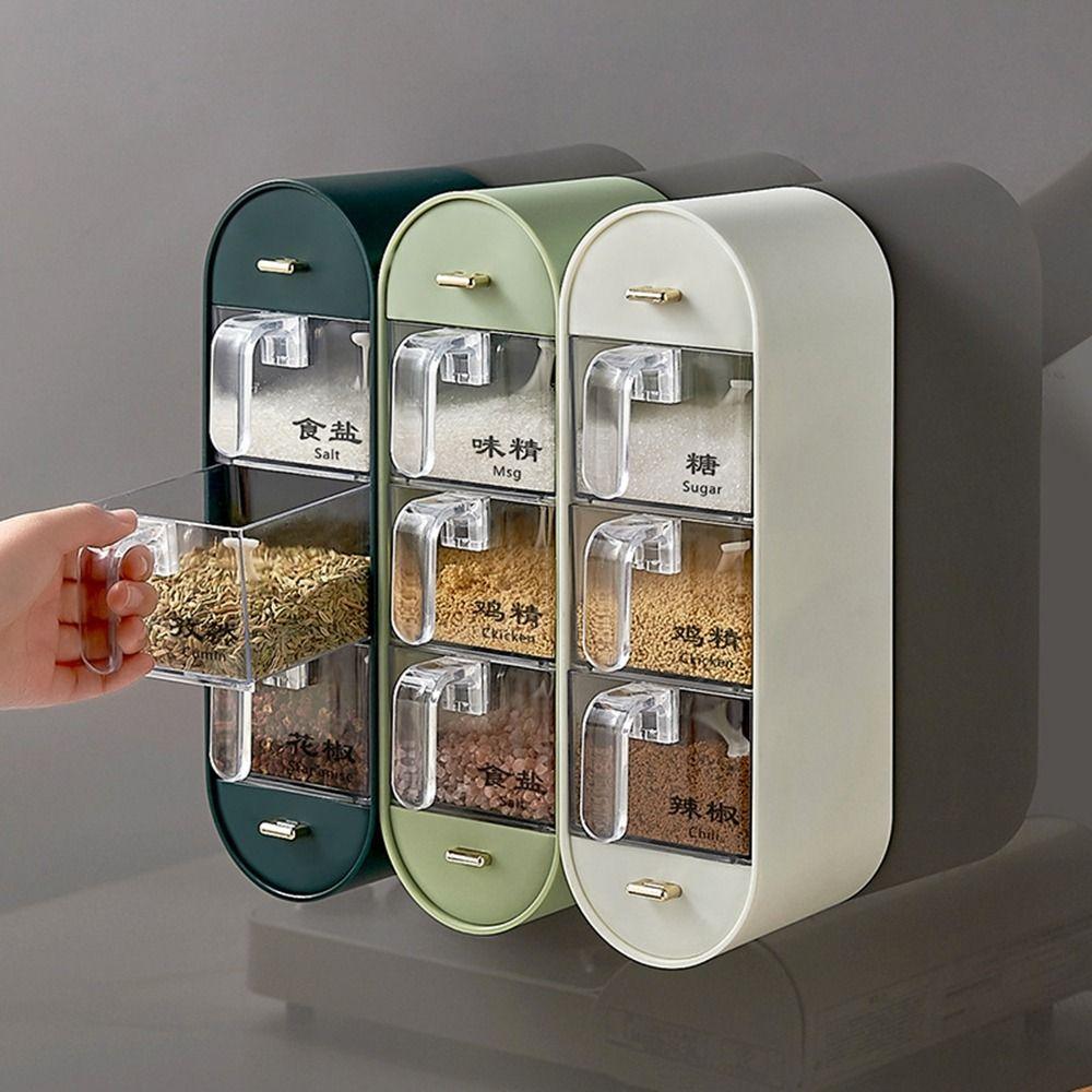 Transparent Wall-Mounted Seasoning Box Sealed Spice Container Practical Spice Dispenser  Kitchen