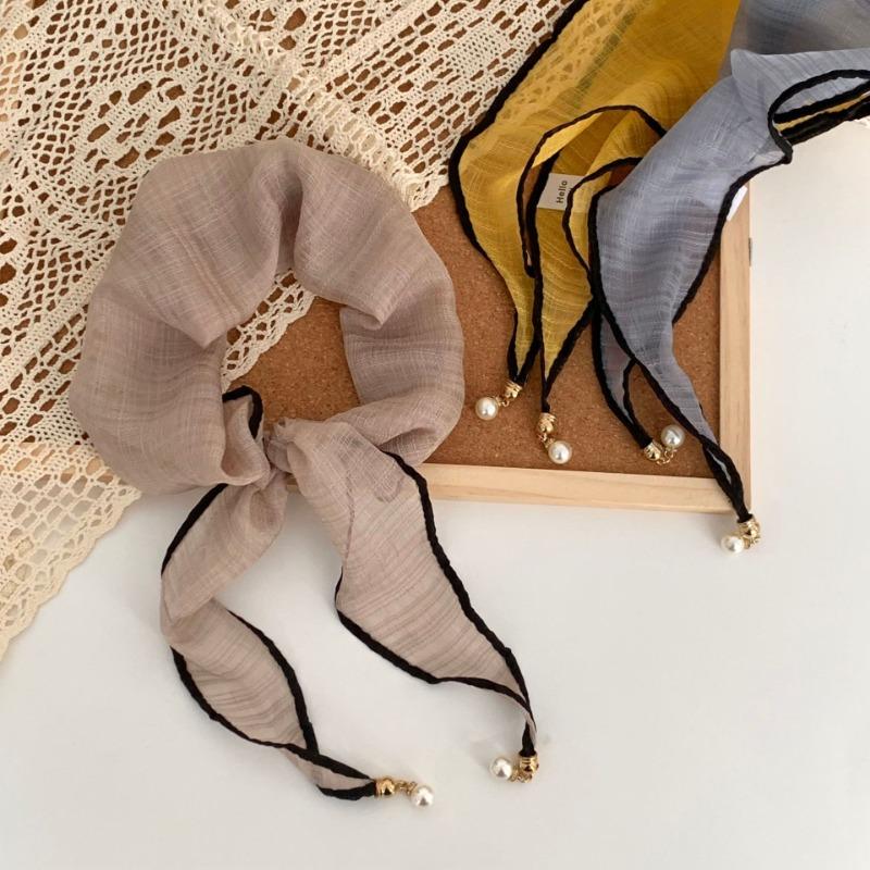 Silk Scarf New Versatile Breathable Fashion Yarn Scarf Scarf Thin Scarf Pearl Pendant Small Shawl Rhombus Silk Scarf Waist