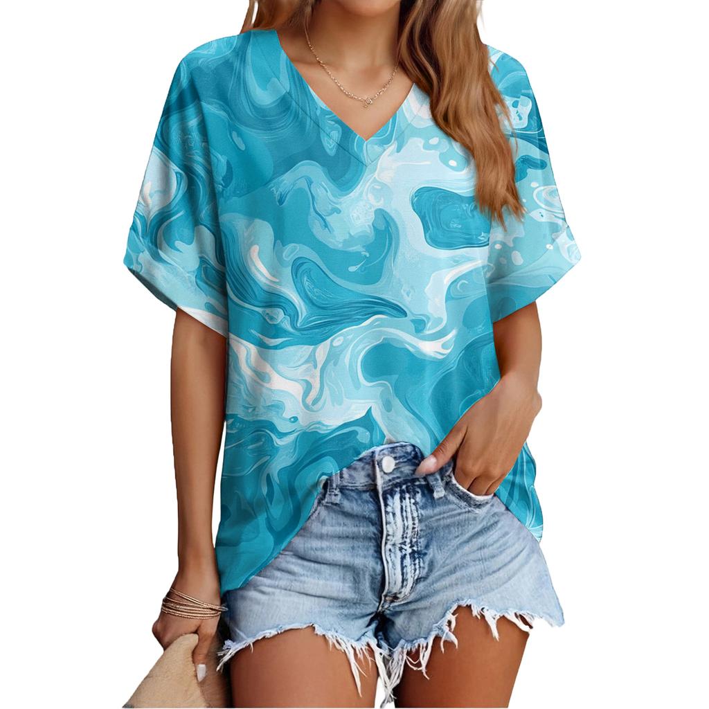 Women's Fashionable Casual Everyday Versatile Floral Print Slim-Fit Summer Short-Sleeve Top