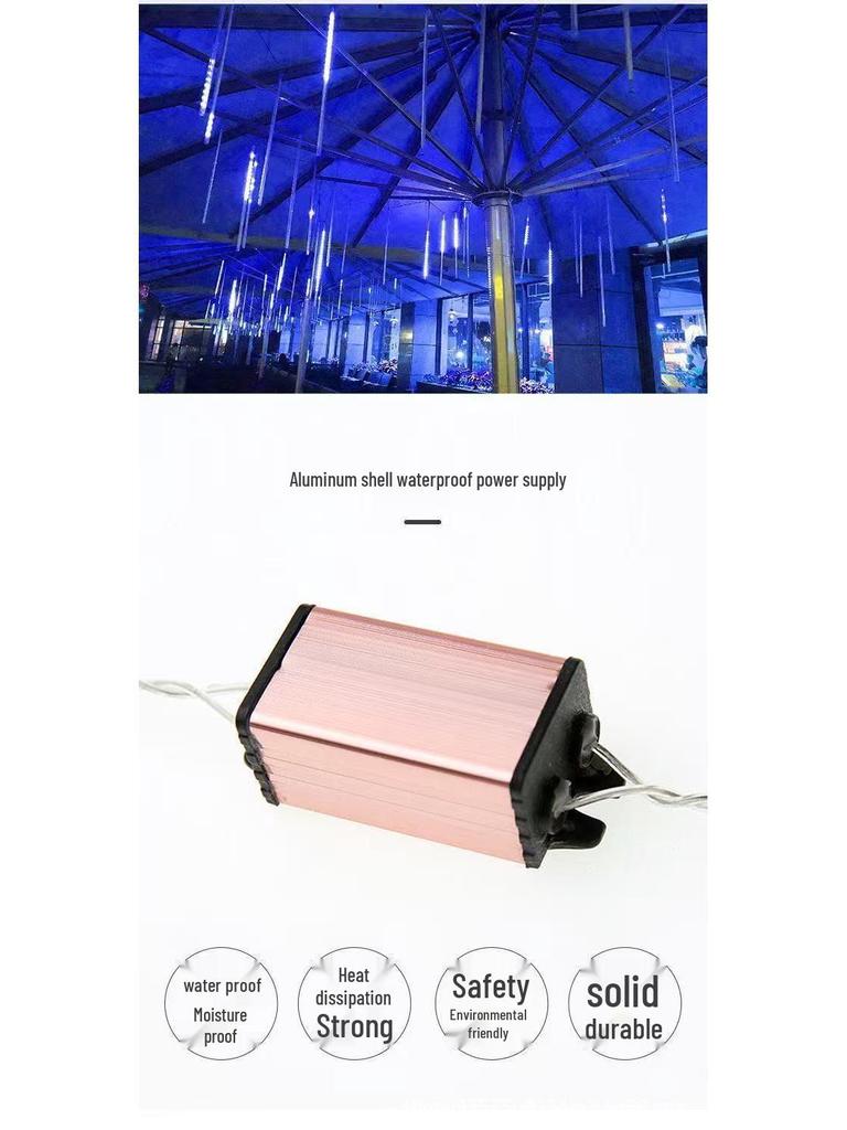 Outdoor Waterproof Meteor Shower LED String Lights - Seven-Color, Flashing Star Decorations for Night Markets and Trees