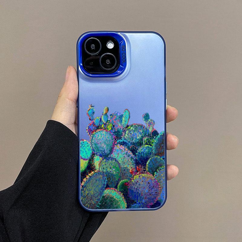 Cartoon Cactus Plants Phone Case Cover For iPhone 13 Mini 12 11 Pro Max 15 14 13 Pro Max 15 14 Plus Shockproof Laser Back Covers