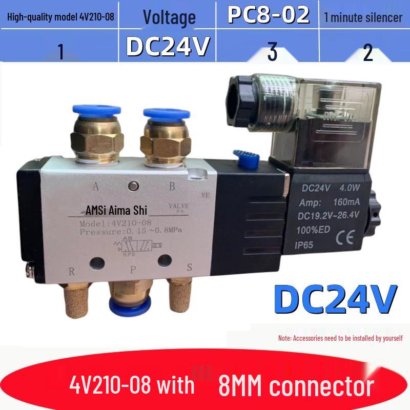 Pneumatický solenoidový ventil 4V210-08: Dvoupolohový, pěticestný řídicí ventil pro vzduchový válec (12V/24V/220V)