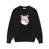Unisex Crew Neck Long Sleeve Loose Fit Korean Cotton Knit Sweater Fox Head Embroidery Pullover Cardigan Couple Knitwear