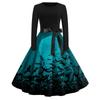 Halloween Print Flare Dress For Women Long Sleeve Dress Hollow Party Casual Dresses