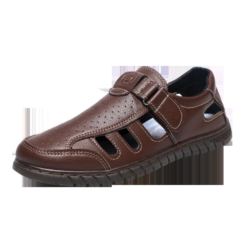 

Men s leather sandals beef tendon sole business casual dress single shoes hollow breathable beach shoes dad shoes 44