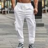 Men's White Elastic Waist Cargo Sweatpants Drawstring Loose Fit Casual Bottoms