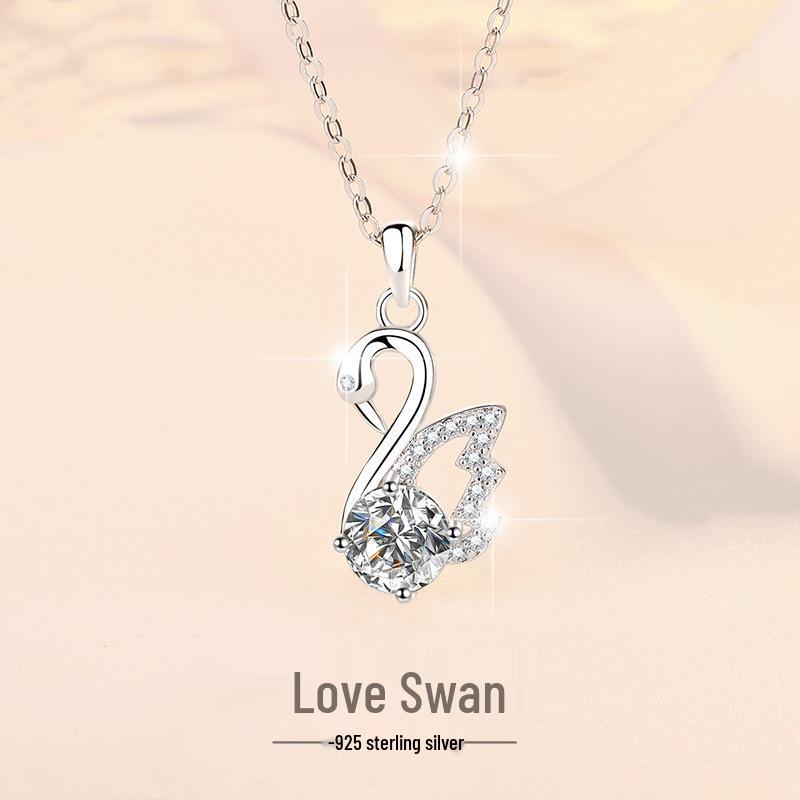 925 Sterling Silver Dancing Swan Pendant Necklace - European, American, and Korean Retro Fashion