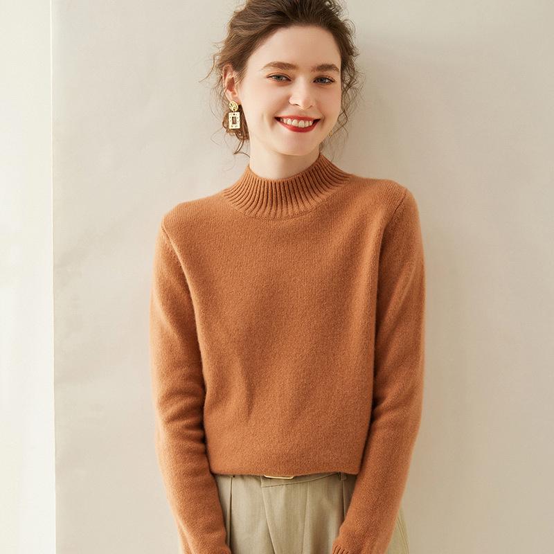 2024 Women's High Neck Cashmere Sweater: Thick, Loose, Solid Color Knit Pullover for Autumn/Winter