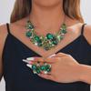 Retro Pastoral Cross Necklace and Earring Set with Flower Pendant and Colored Gemstones