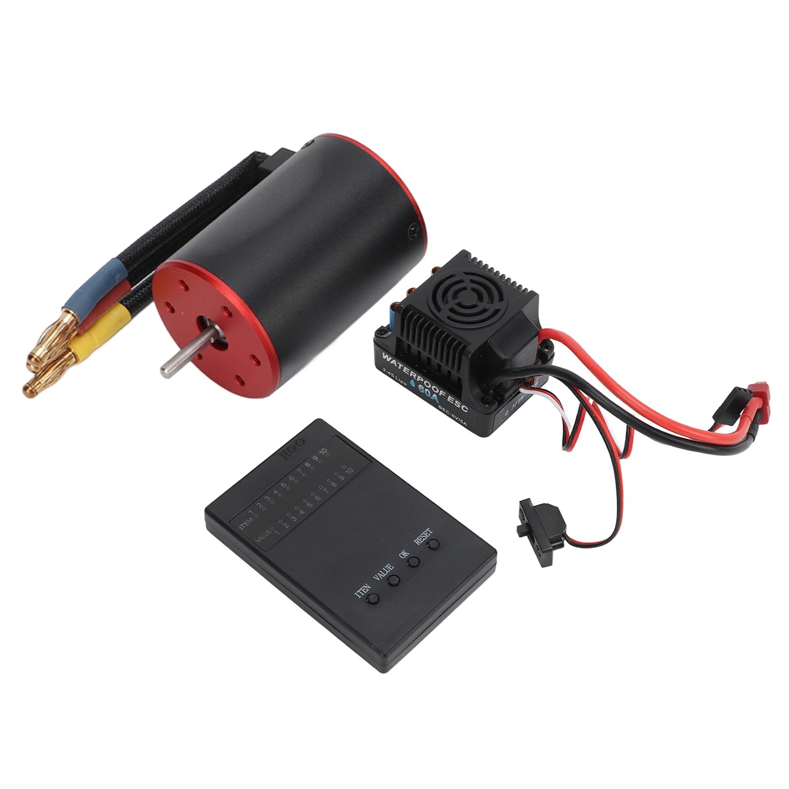 

3650 3100KV Brushless Motor 60A ESC Set Waterproof Brushless Motor with ESC Programming Card for 1/10 1/8 RC Car