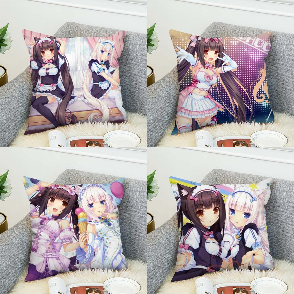 NekoPara Pillow Case For Car Sofa Decorative Home Doublesided Print Plush Square Throw Pillow Cushion Cover