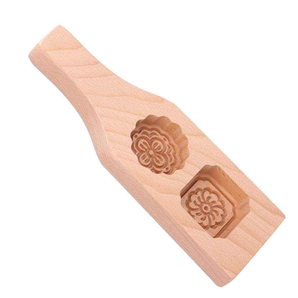 Mooncake Mold 2 Holes Chinese Style Wooden HandMade Pastry Baking Mold for Home Use(2 Holes )