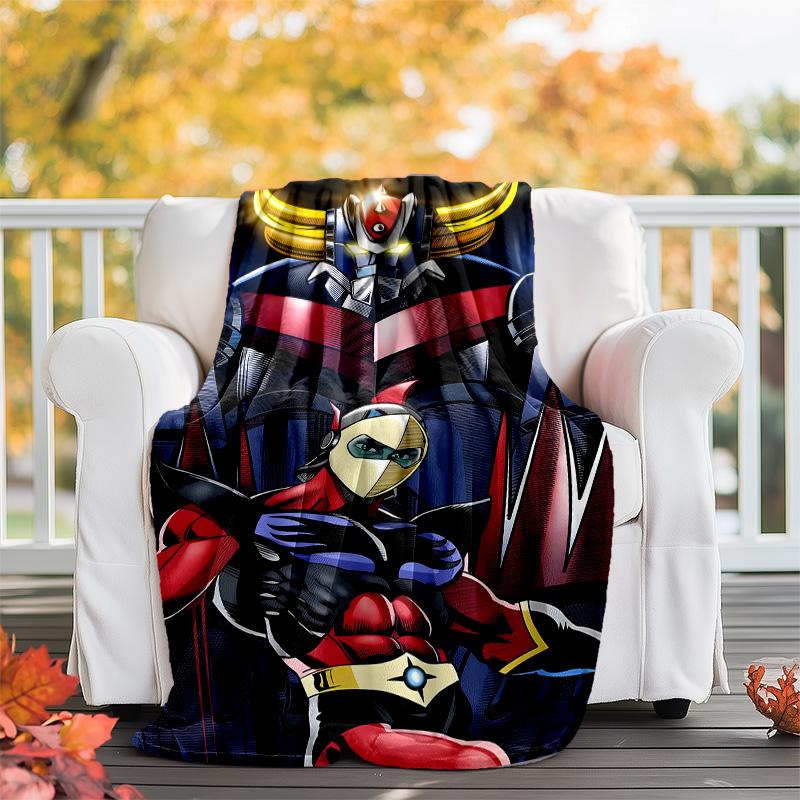 1pc UFO Robot Grendizer7 Theme Blanket - Digital Print, Polyester, Cozy for All Seasons, Perfect for Outdoor, Camping, and Travel