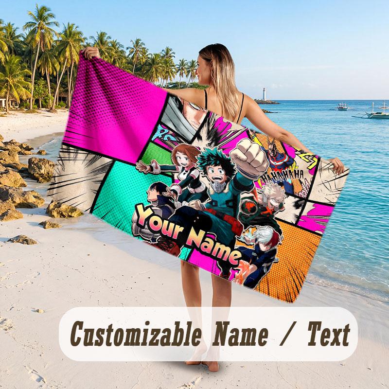 Custom Name Large Beach Towel,My Hero Academia Quick Absorbent Towel For Outdoor Travel Poolside