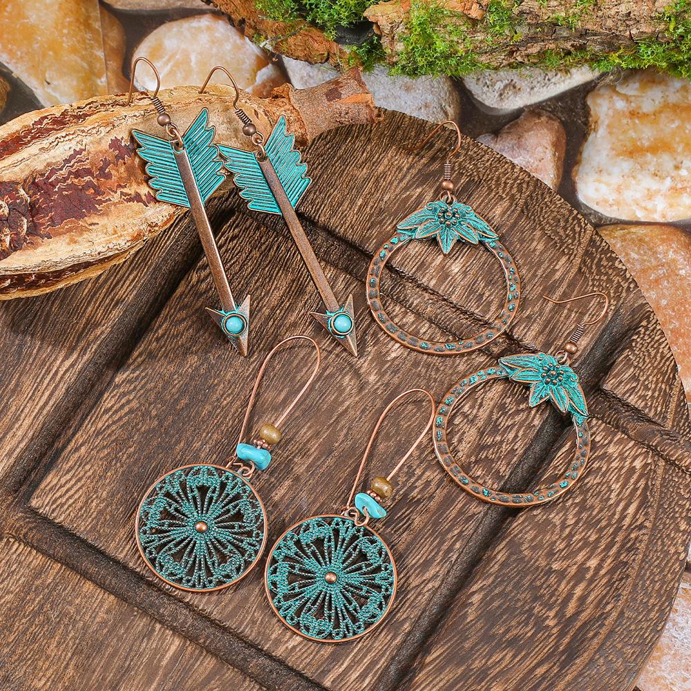 Cercei turcoaz Cercei boemi cu ciucuri, aliaj geometric, stil retro, accesorii urechi lăudăroși