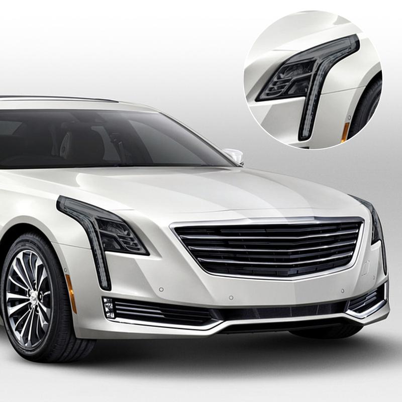 Für Cadillac CT6 2016-2020 Rauchschwarz Hochglanz Vorgeschnitten Scheinwerferschutzfolie TPU PPF Kratzfest Auto Vinyl Folien Kit